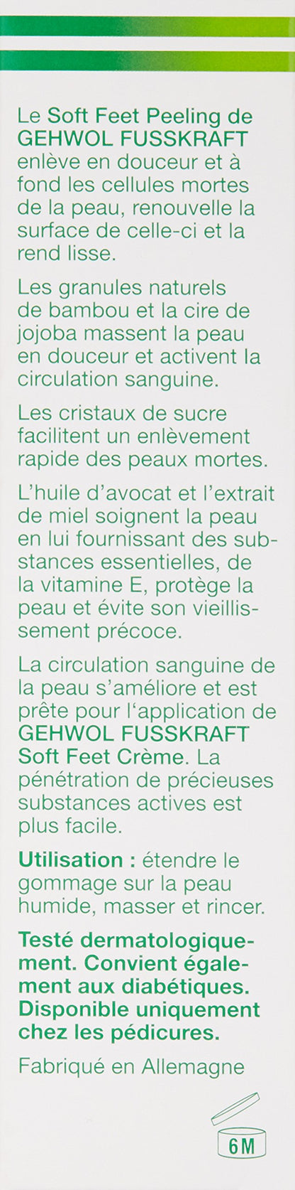 Authentic USA imported Gehwol Fusskraft Soft Feet Scrub tube showing full product size and official branding details.