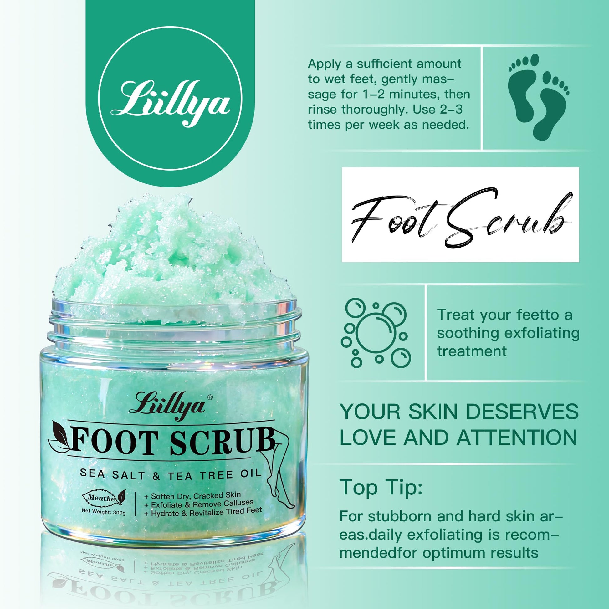 Side view of Liillya 300 gram natural foot exfoliator