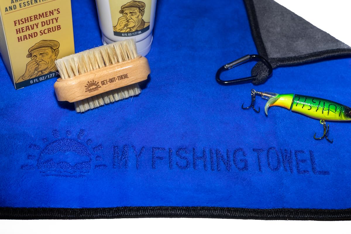 Ultra-absorbent microfiber fishing towel for boat use.