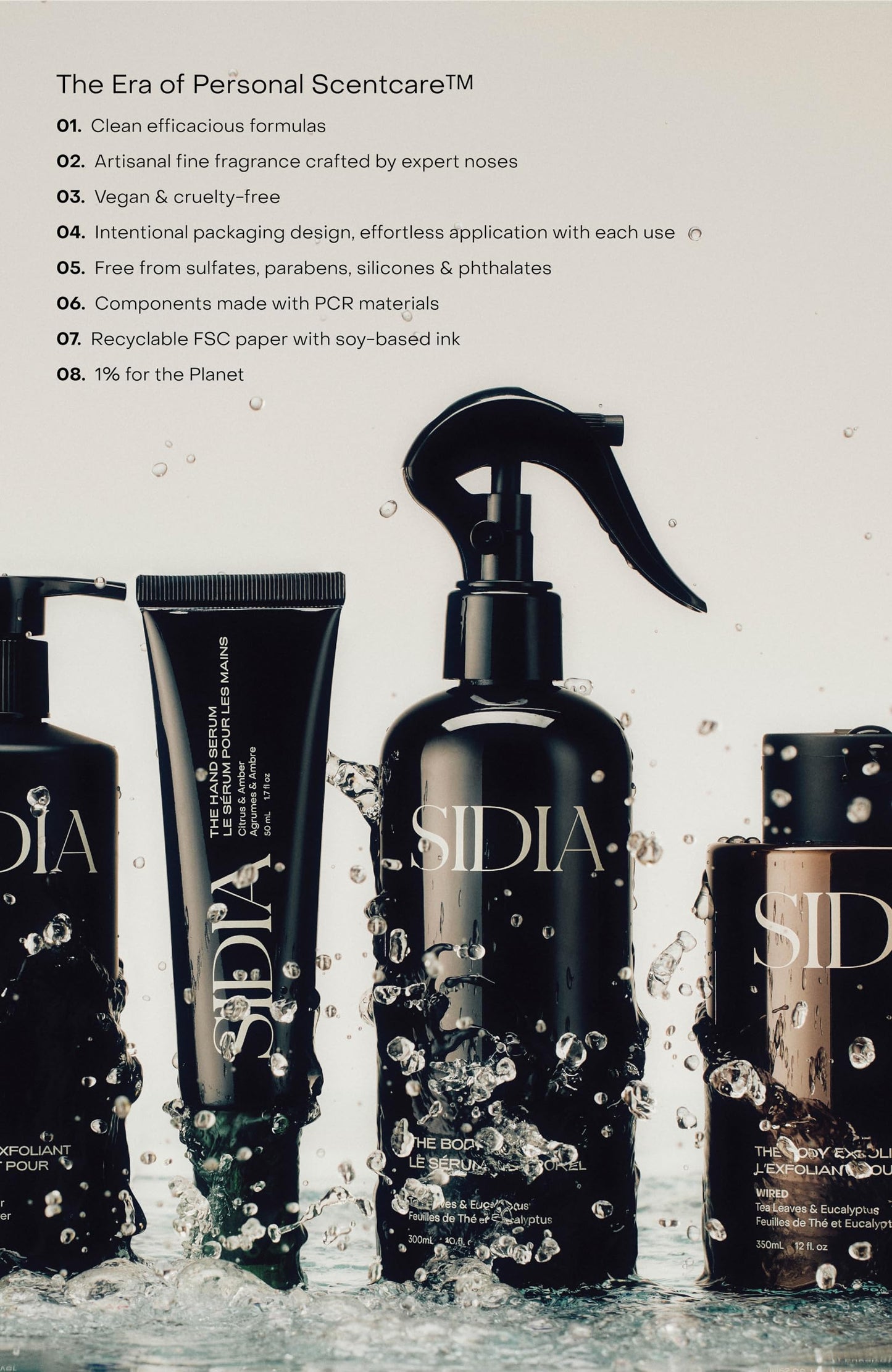 Sidia hand scrub ingredients and bottle profile