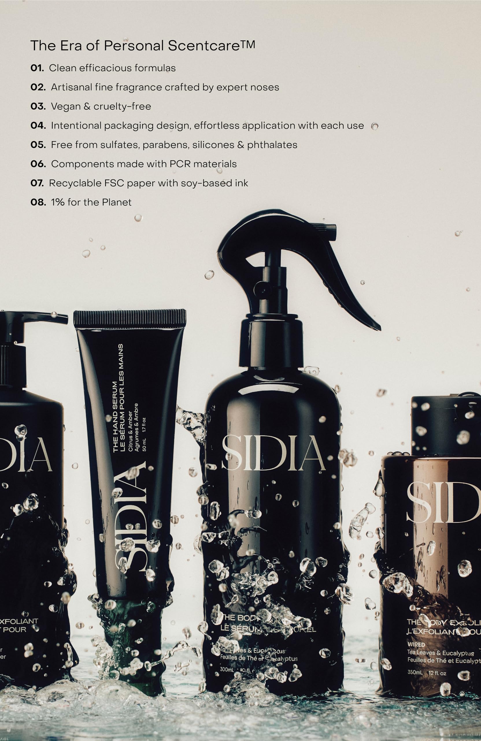 Sidia hand scrub ingredients and bottle profile