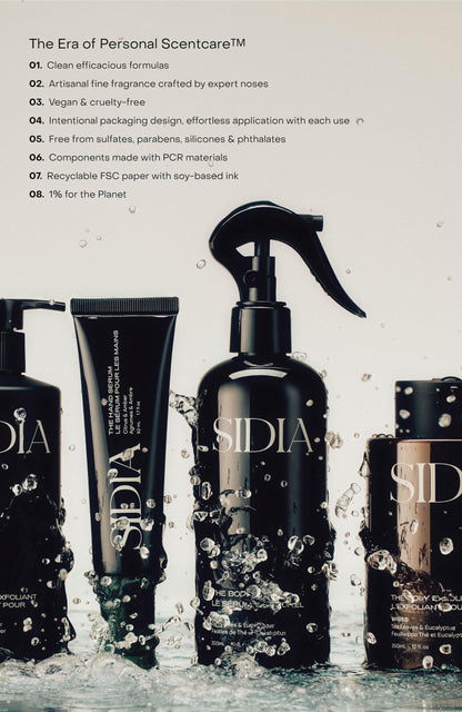 Sidia hand scrub ingredients and bottle profile