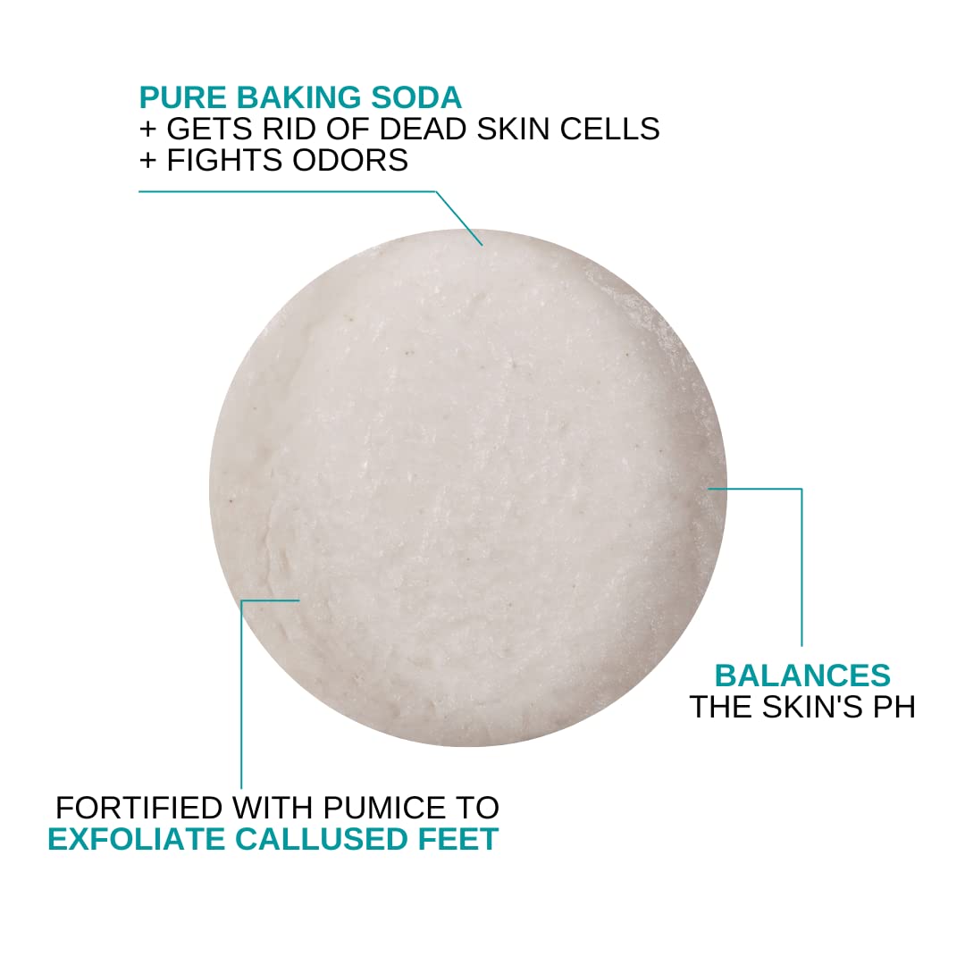 Bodipure professional baking soda and pumice foot scrub container showing ingredient benefits.