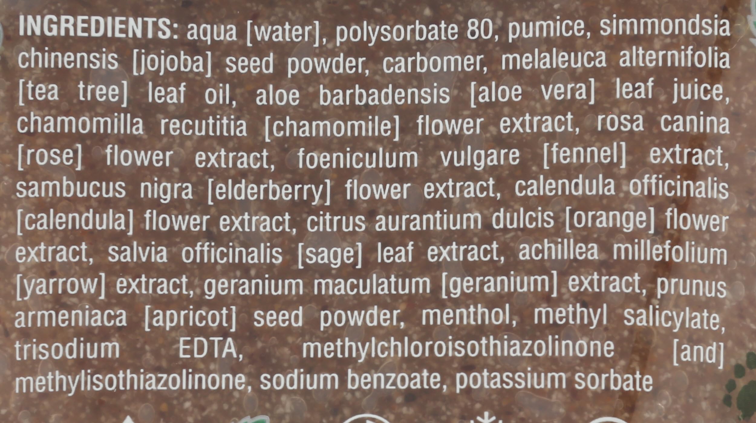 Back label of Earth Therapeutics foot exfoliator with directions and ingredient list