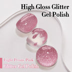 Close up of reflective holographic shimmer glitter texture on a painted nail sample.
