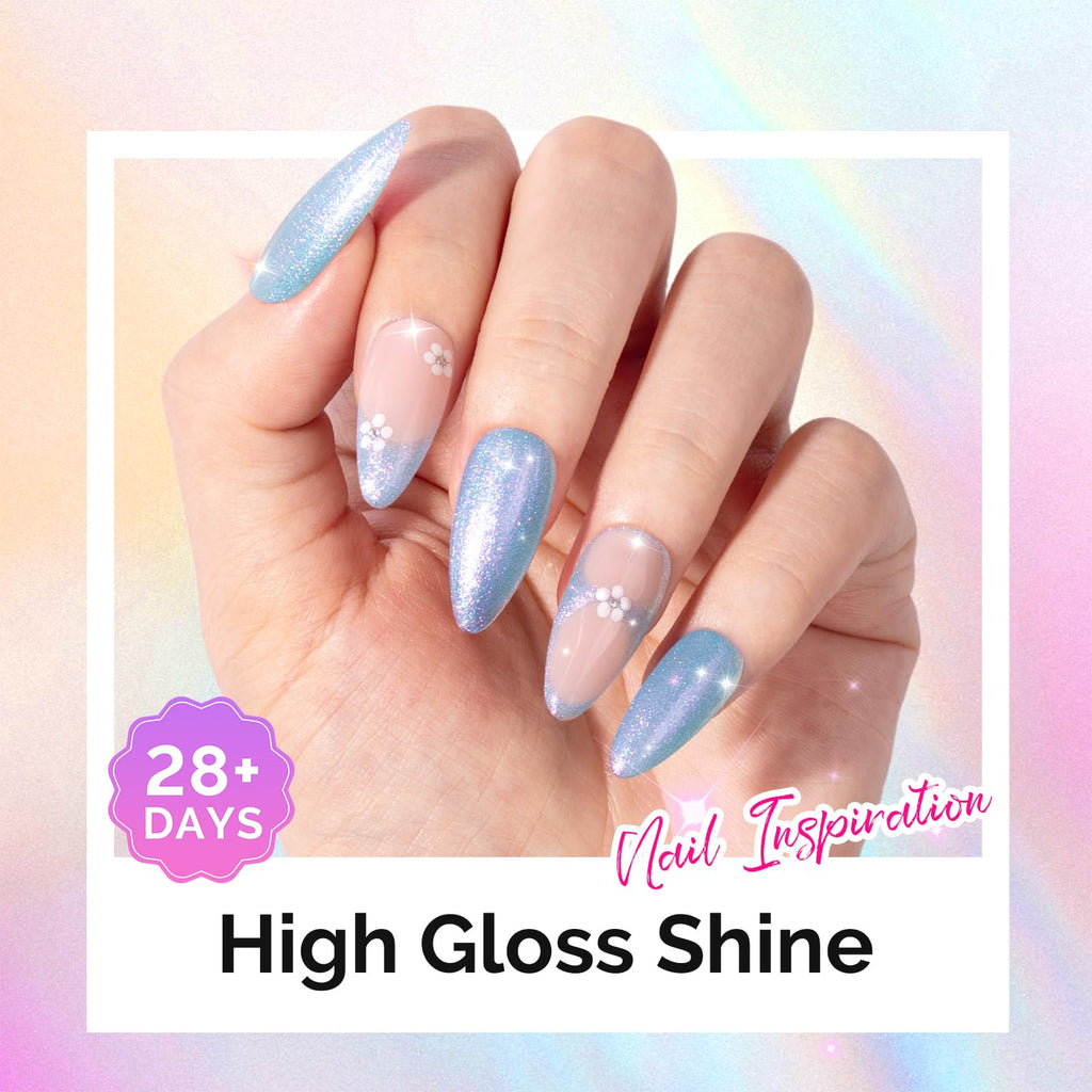 MelodySusie Blue Aurora shimmer glitter gel polish angled presentation