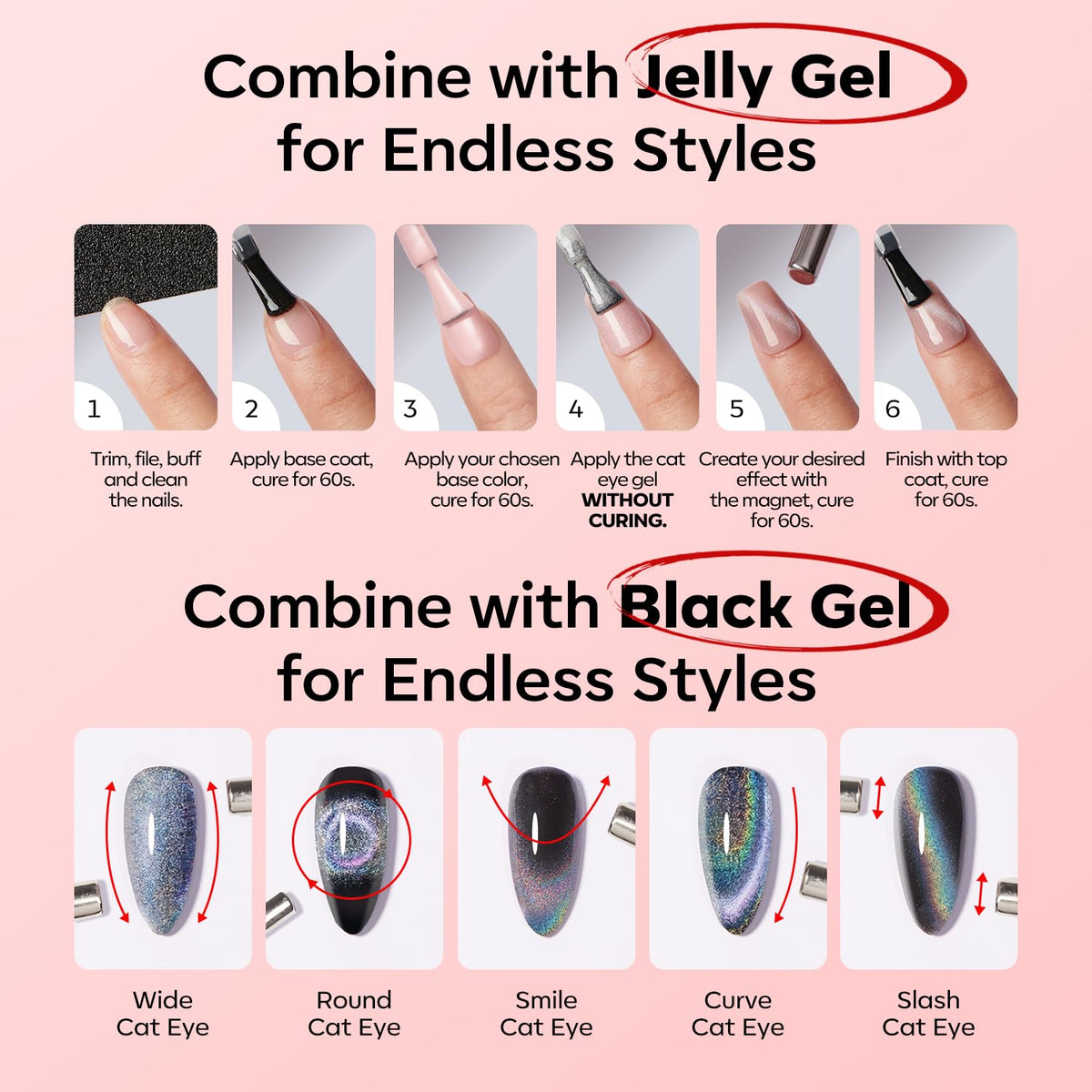 Finished professional manicure showcasing glossy reflective red cat-eye effect