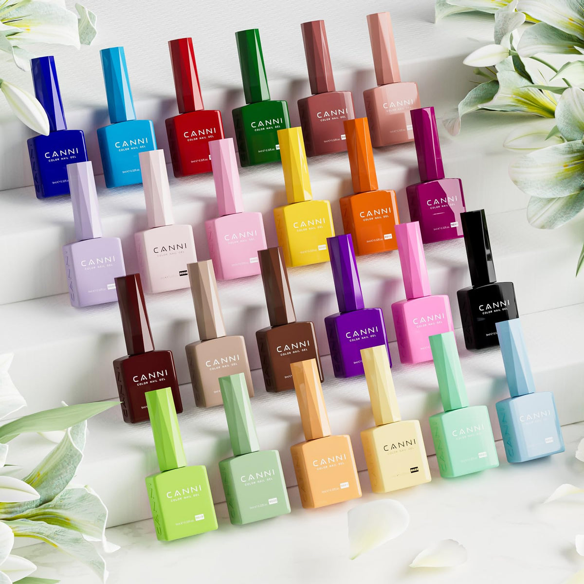 Canni gel nail polish manicure kit displayed with color swatches
