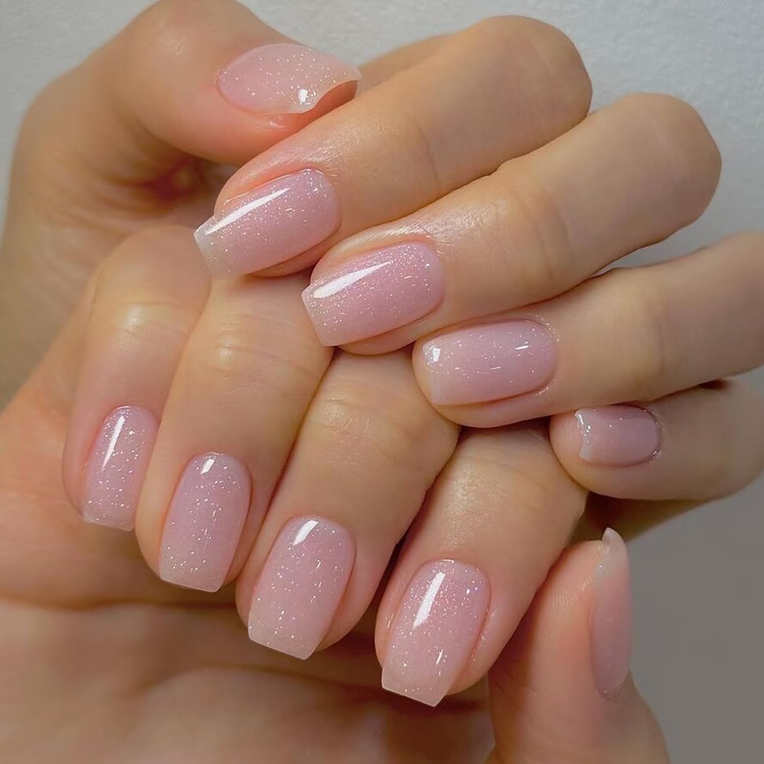Close up of Vishine translucent jelly pink gel nail texture
