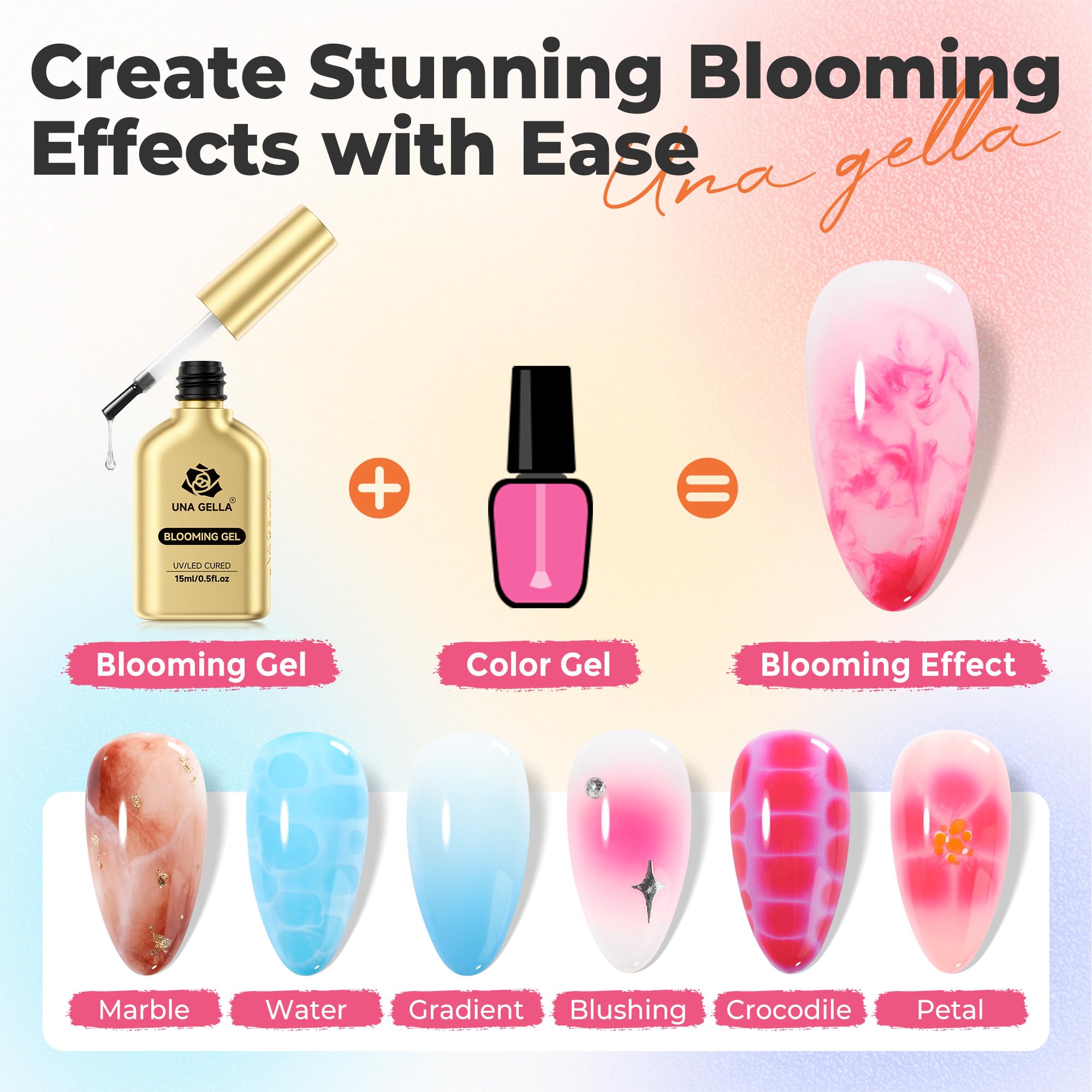 Application of Una Gella blooming gel on clear nail tips
