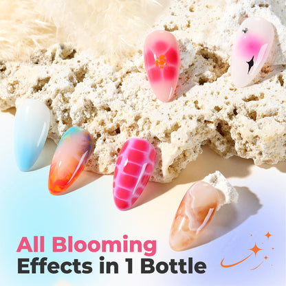 Professional nail art setup with Una Gella blooming gel