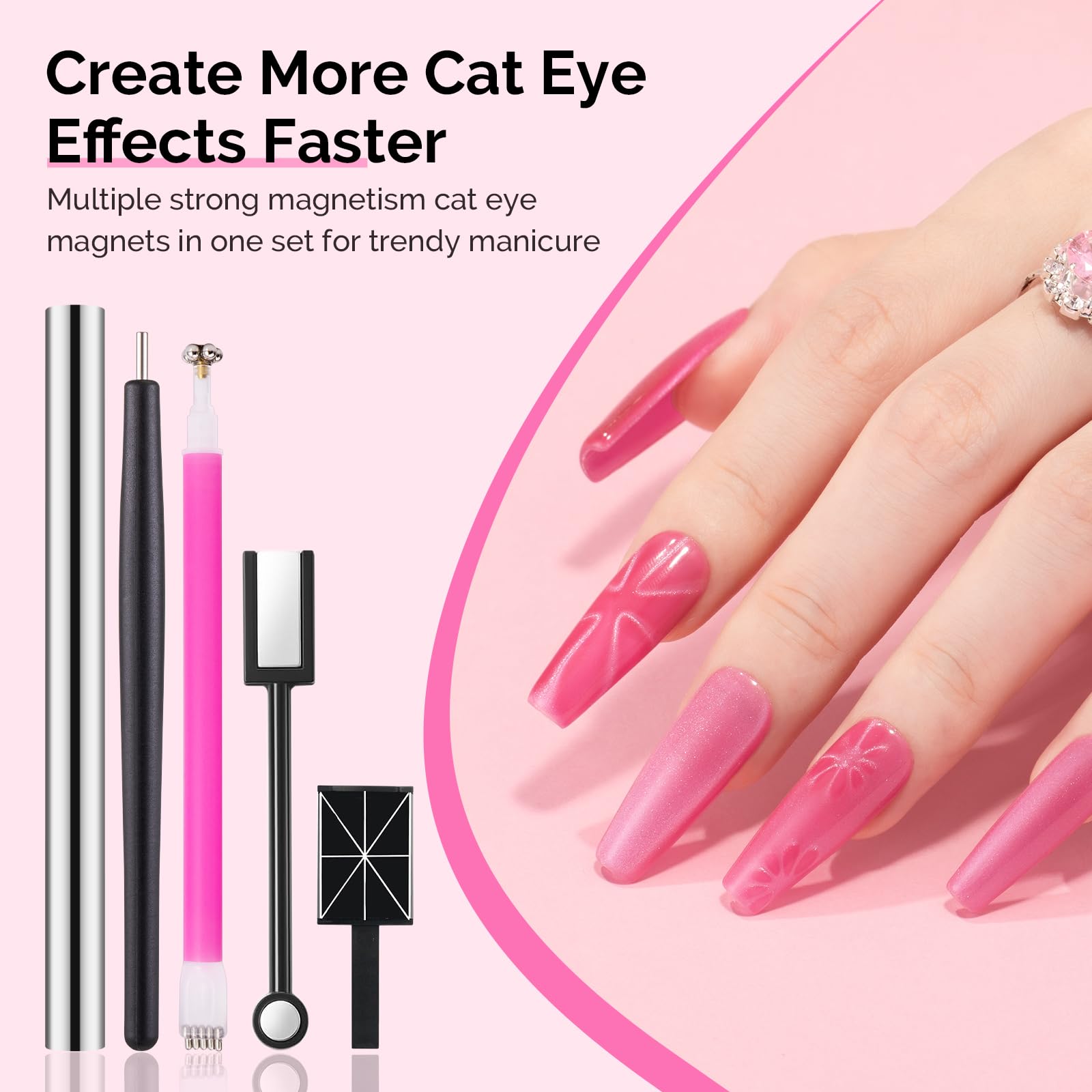 Six bottles of MelodySusie magnetic gel polish with magnet tool