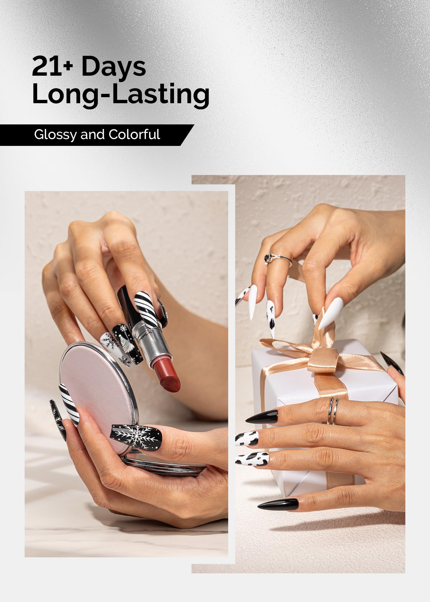 MelodySusie black and white nail gel polish soak off set