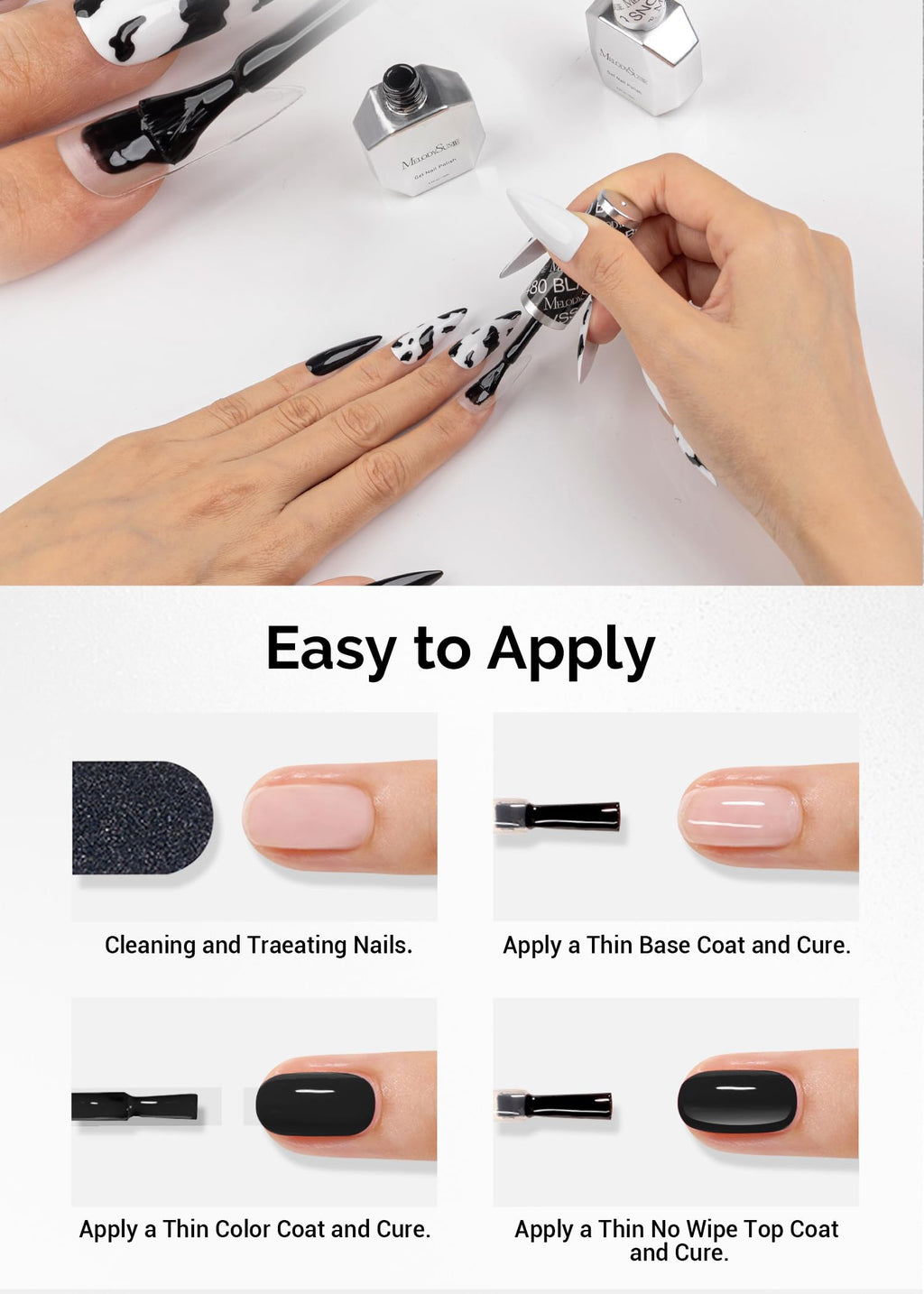 Packaging and bottles of MelodySusie thick gel nail polish kit