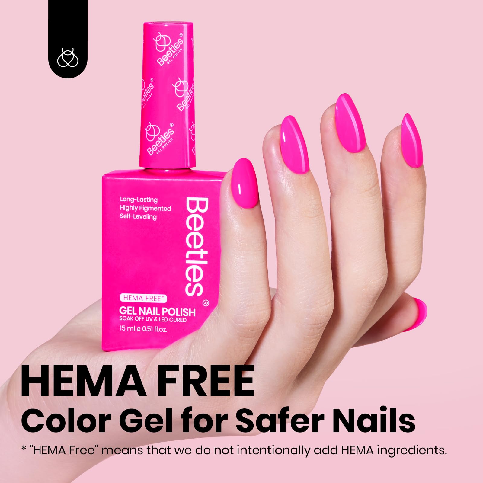 Beetles gel polish vibrant neon pink color swatch on nail tip
