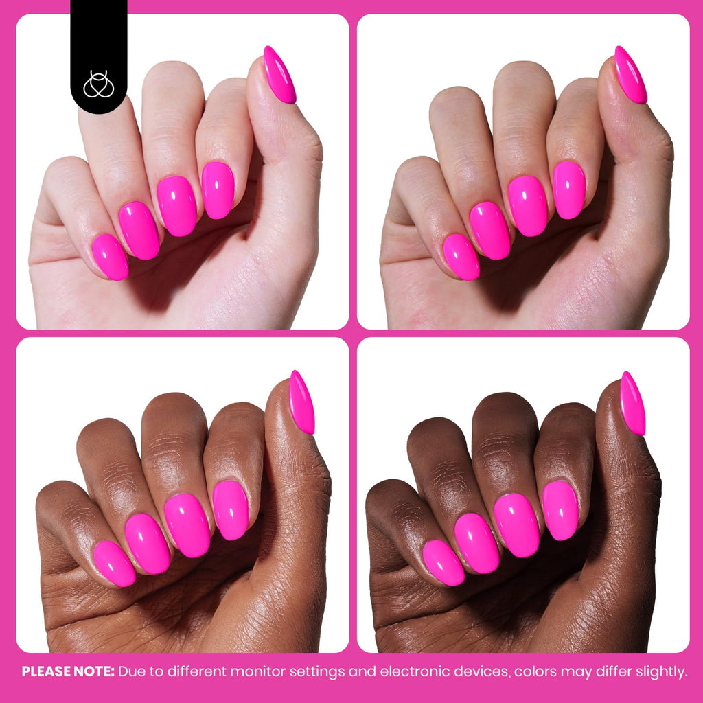 High-gloss neon pink manicure created with Beetles gel polish
