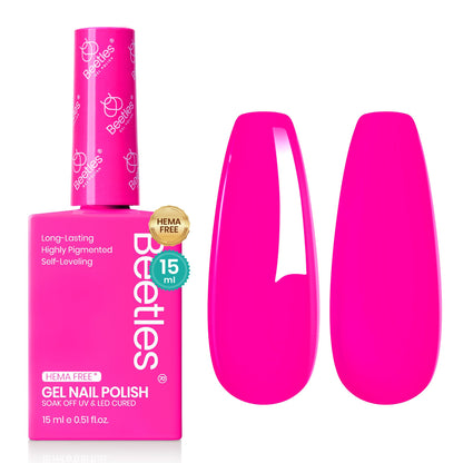 Swatch comparison of Beetles neon pink gel polish on various skin tones