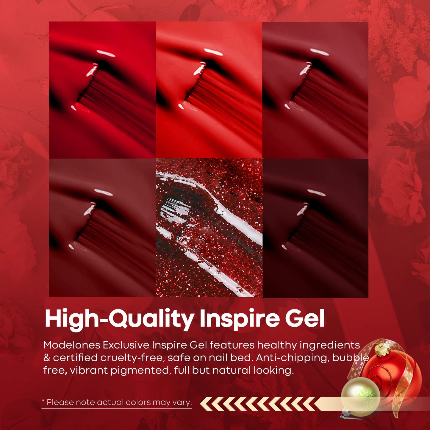 Modelones gel nail polish bottles showing red and burgundy shades