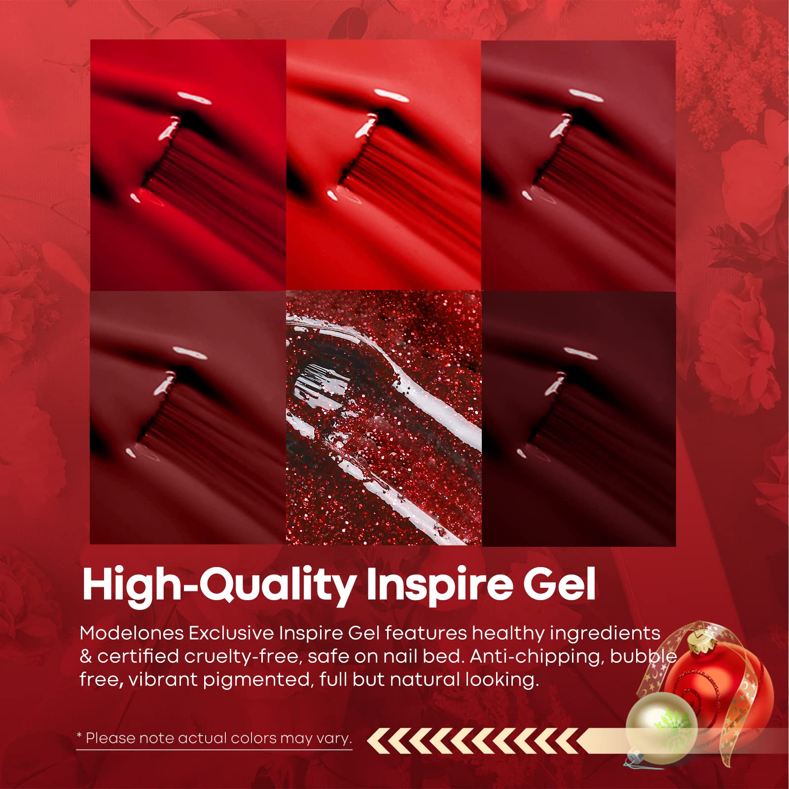 Modelones gel nail polish bottles showing red and burgundy shades