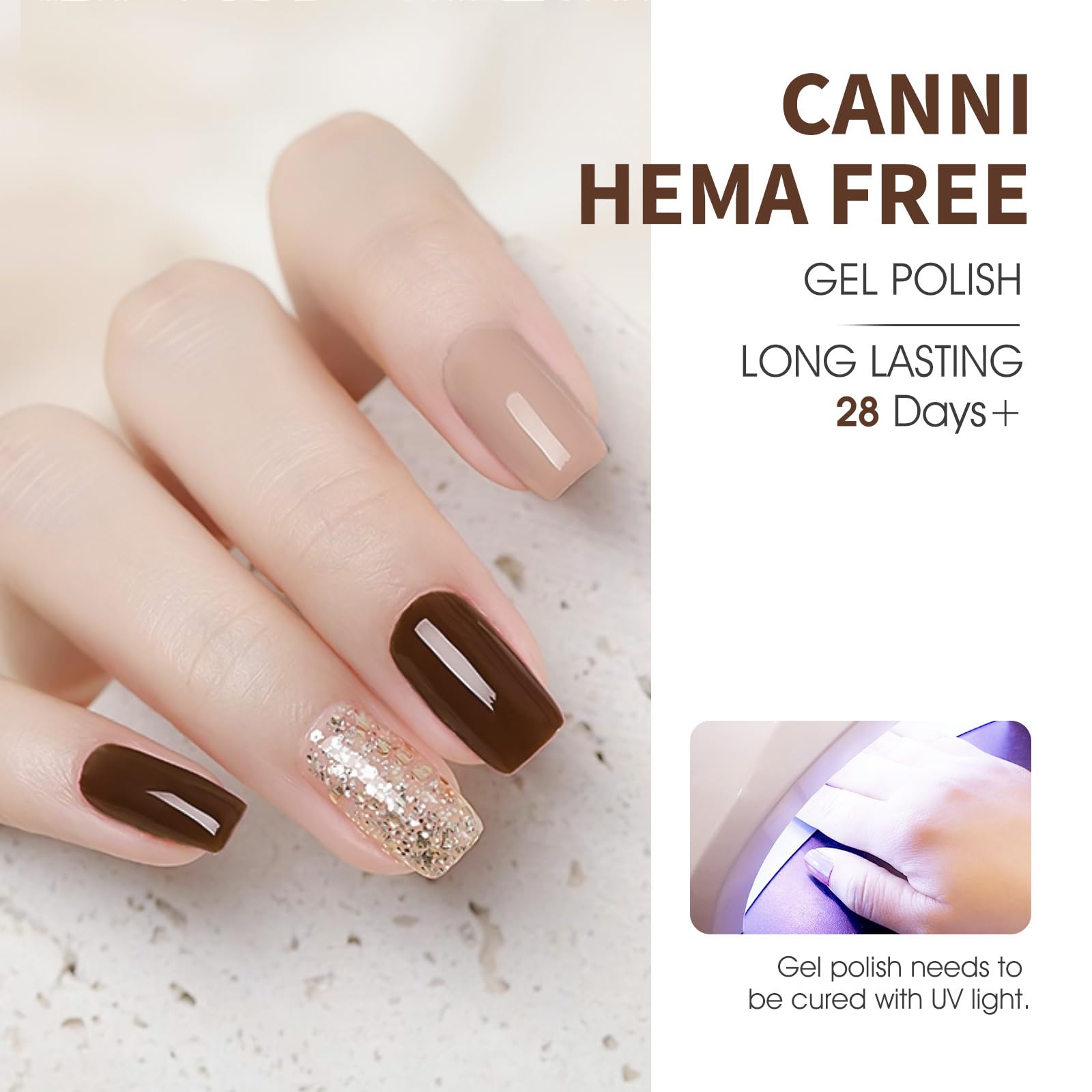 Hand model wearing Canni nude gel polish manicure