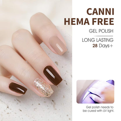 Hand model wearing Canni nude gel polish manicure