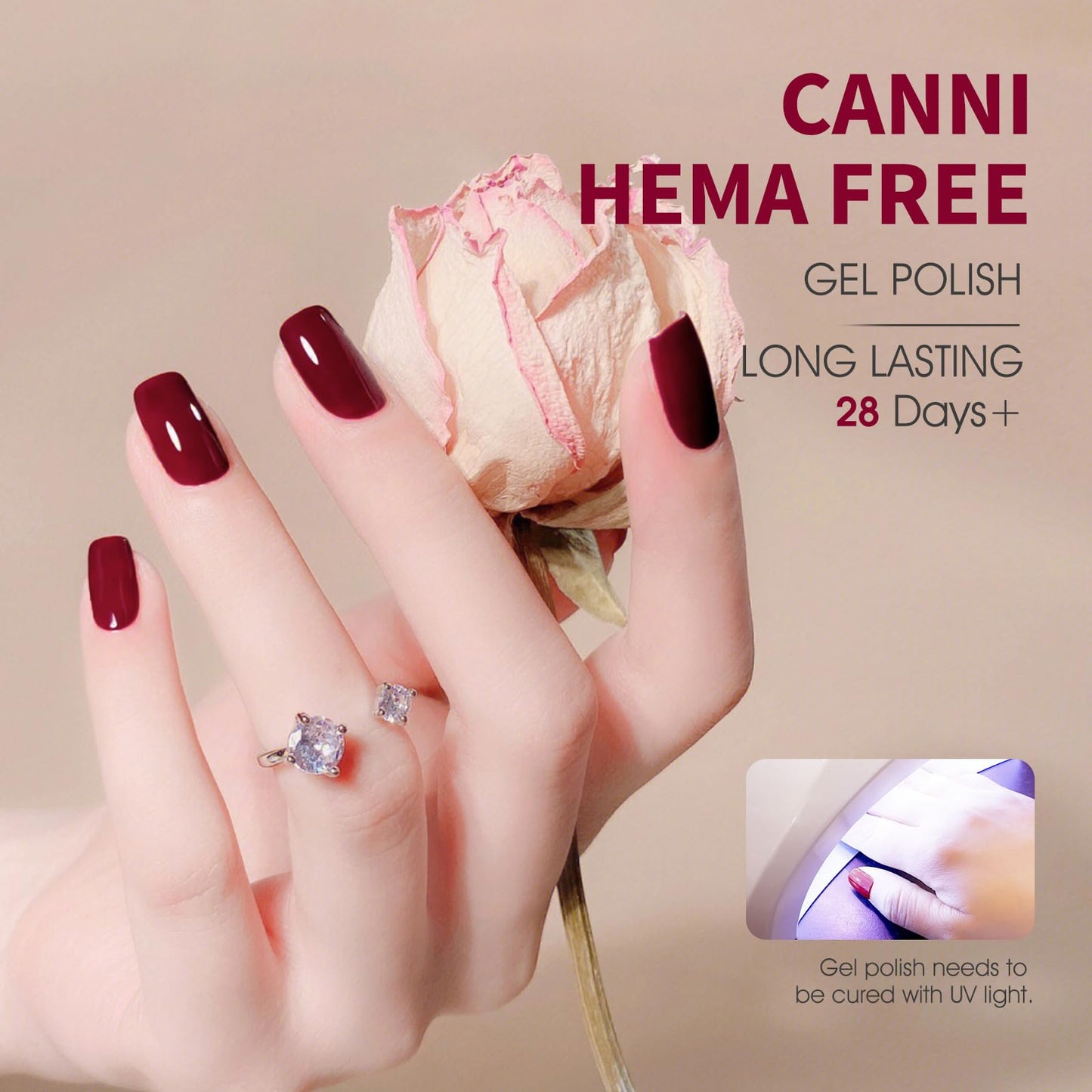 Swatch demonstration of Canni dark red gel polish collection