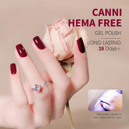 Swatch demonstration of Canni dark red gel polish collection
