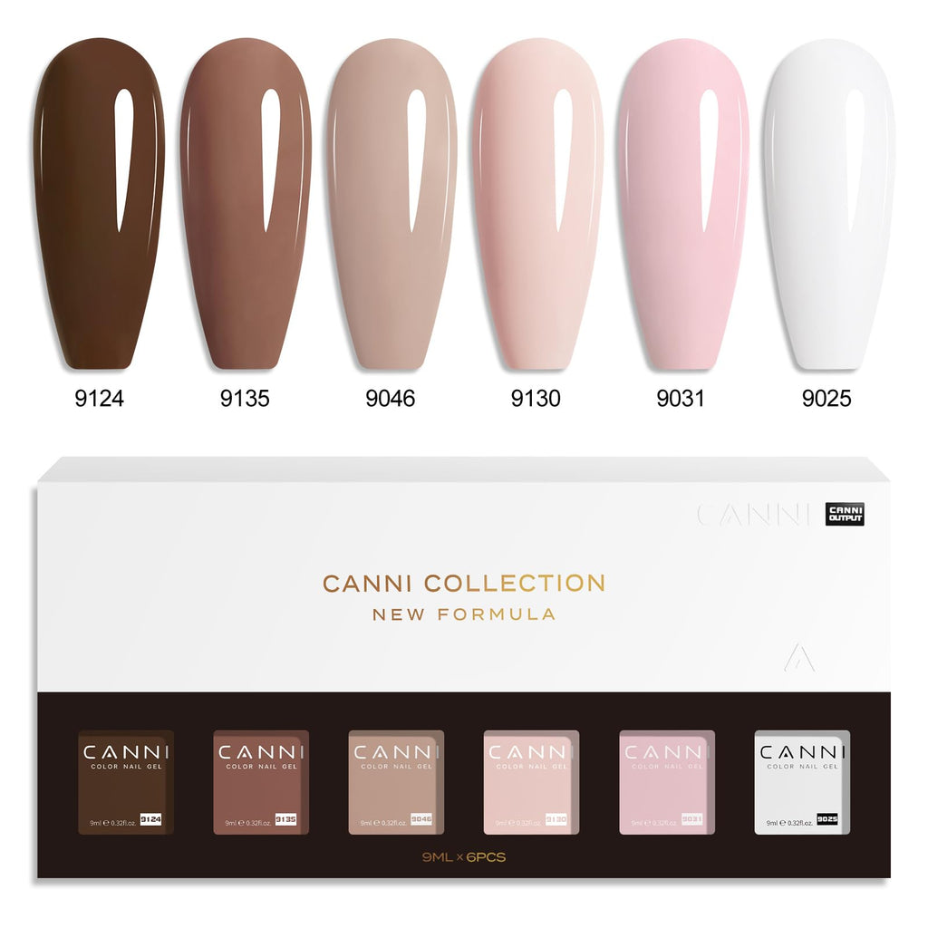 Overhead view of the complete 6-piece gel nail polish box set