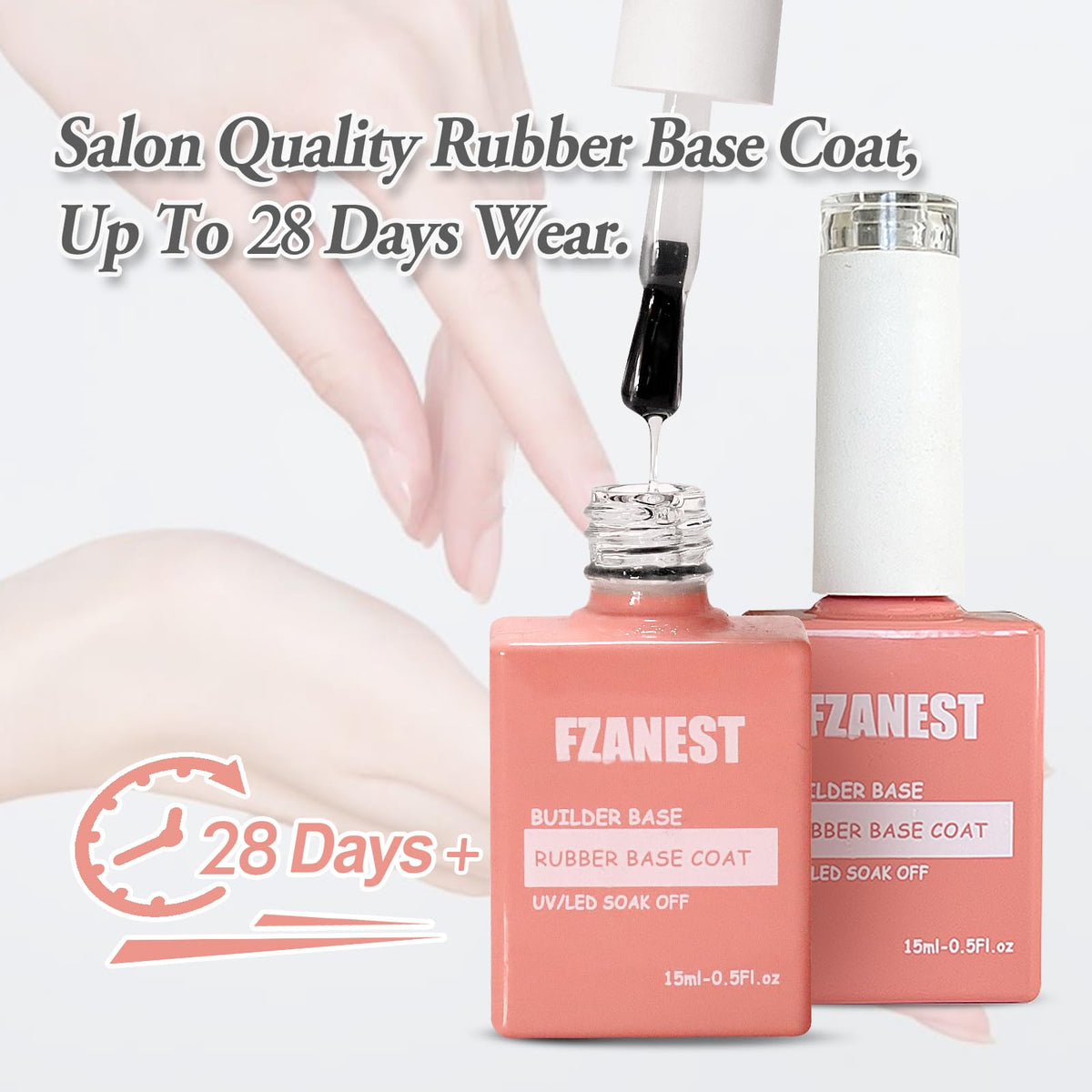 Fzanest soak off gel bottle angled view highlighting the 15 milliliter size.