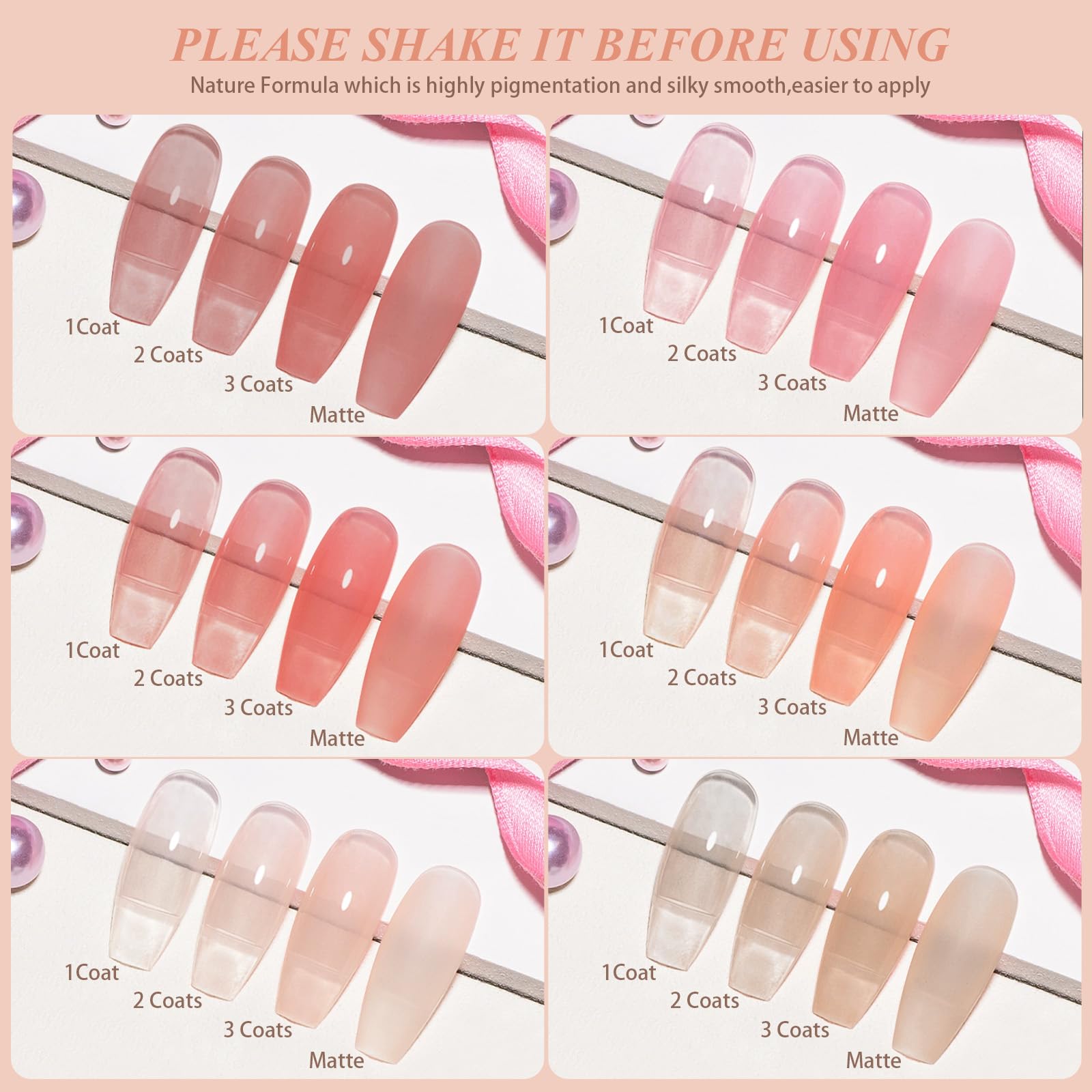 Artdone 6 color jelly nail polish palette swatch