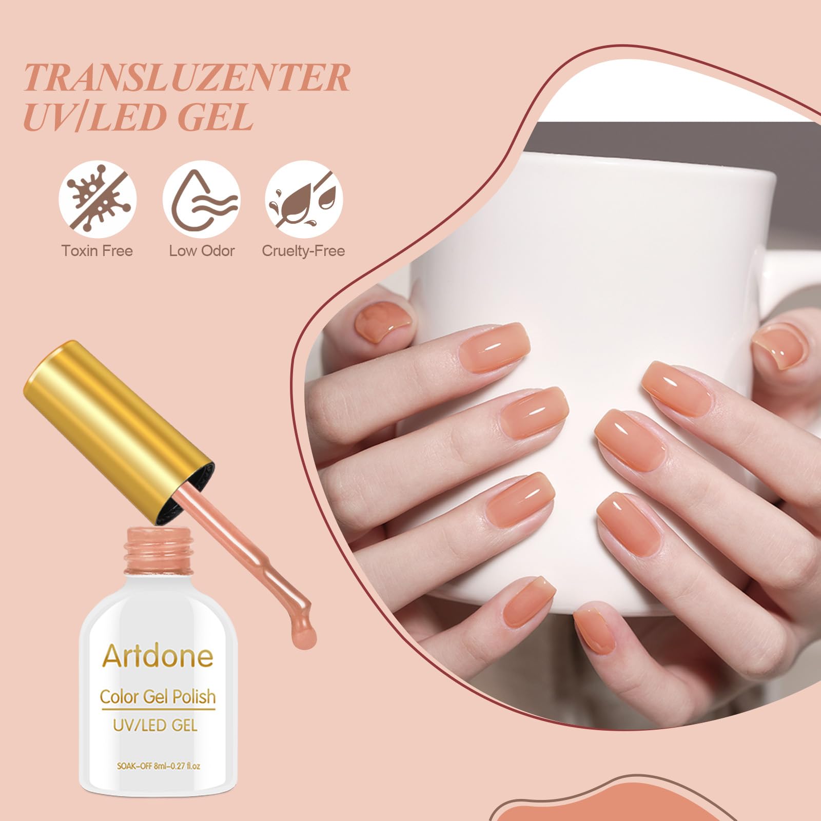 Close up of Artdone translucent gel polish texture