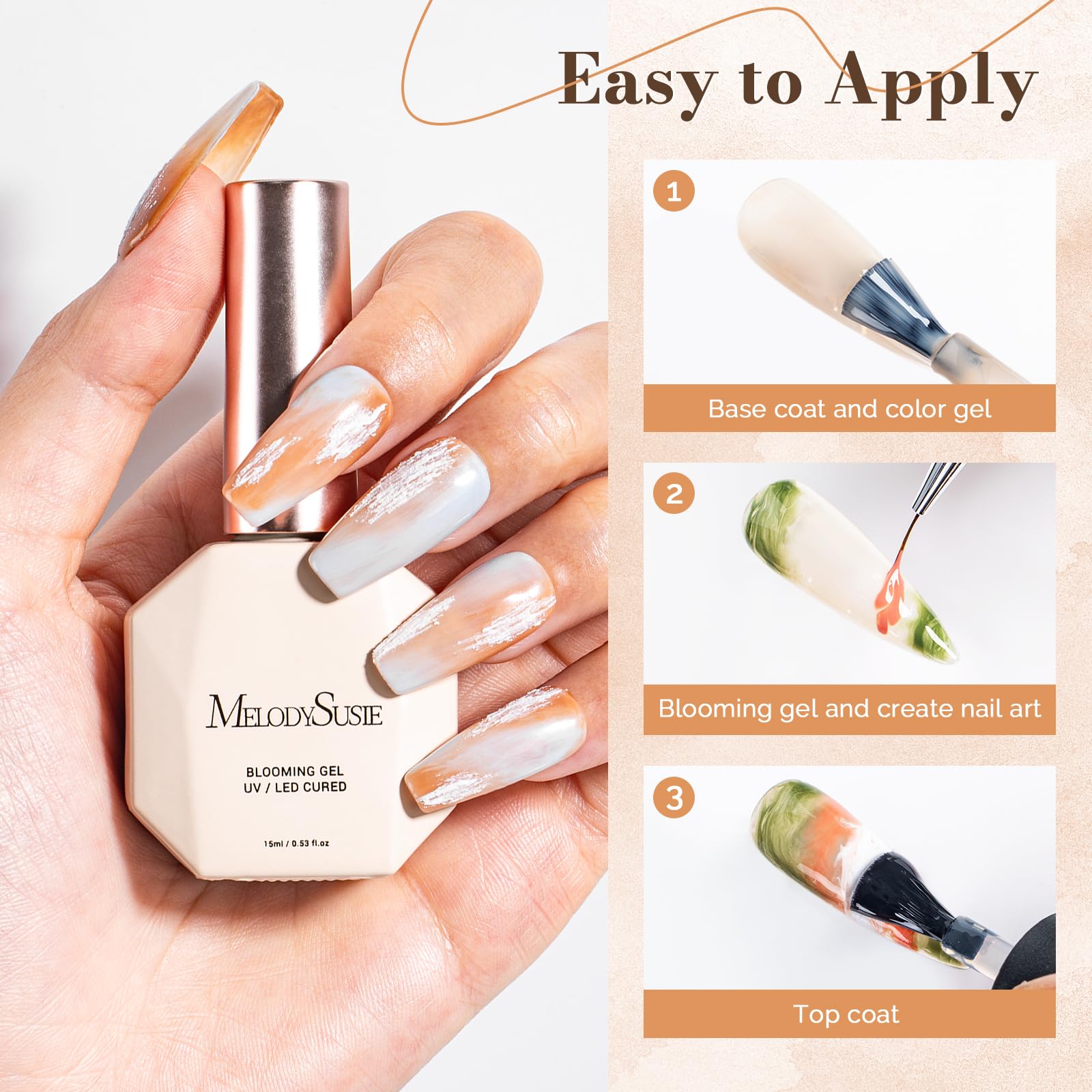 Hand holding MelodySusie blooming gel bottle