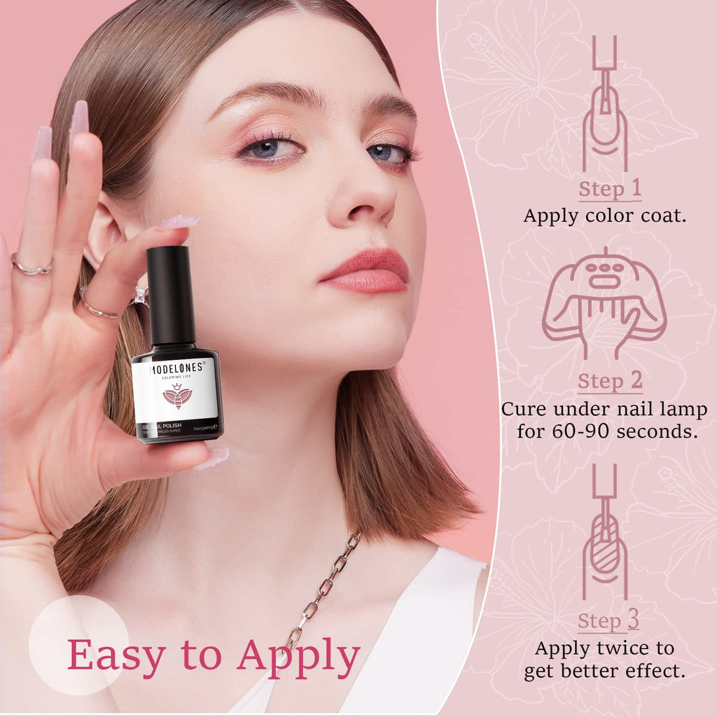 Complete Modelones 6-color gel nail polish set laid out with brush applicators visible.