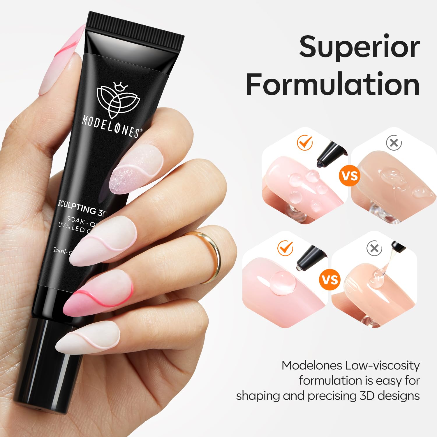 Modelones 3D gel texture demonstration on nail tip