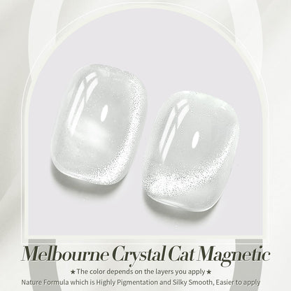 Close up of Born Pretty magnetic gel polish on a nail showing cat eye effect
