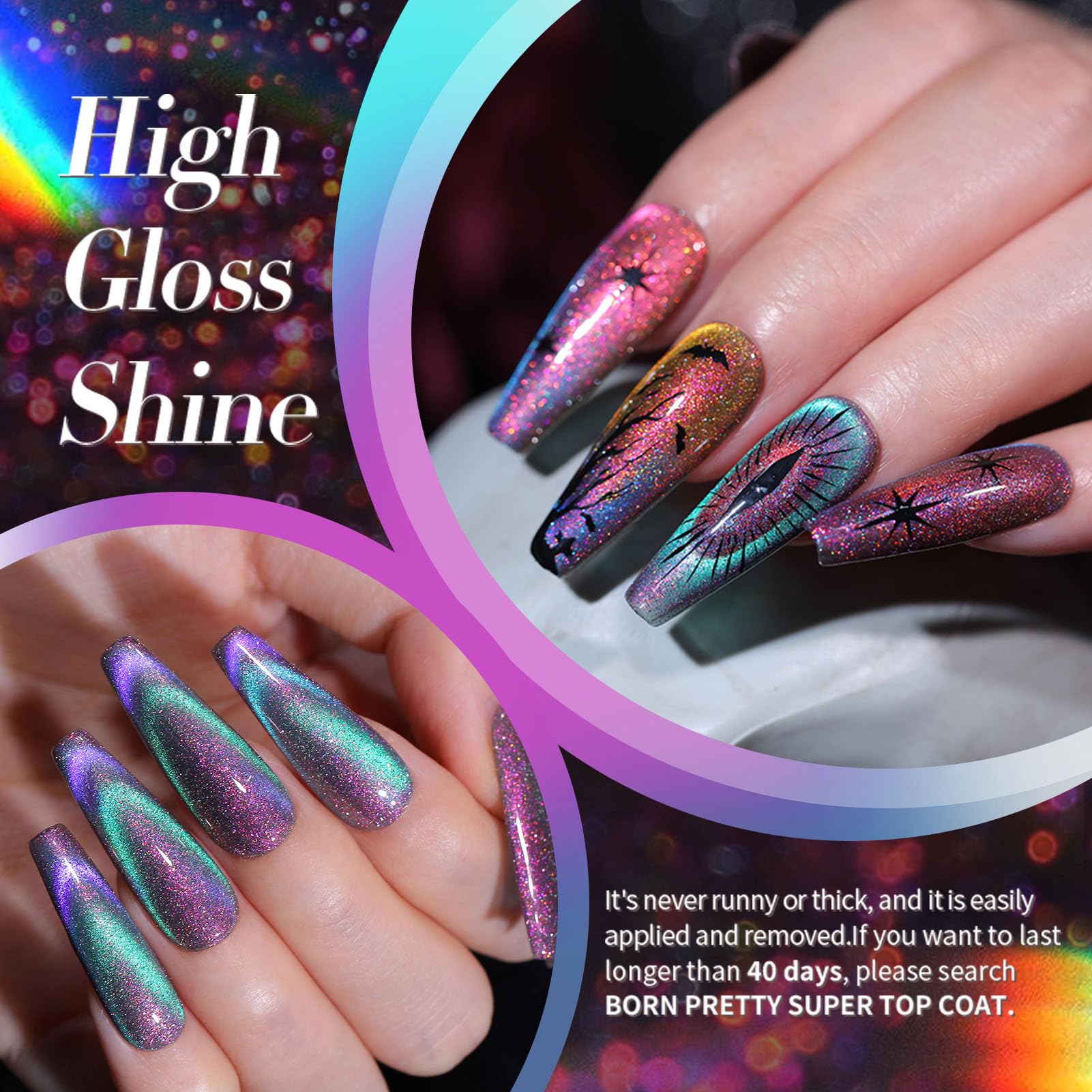 Top view of Born Pretty magnetic gel polish kit 7ml bottles