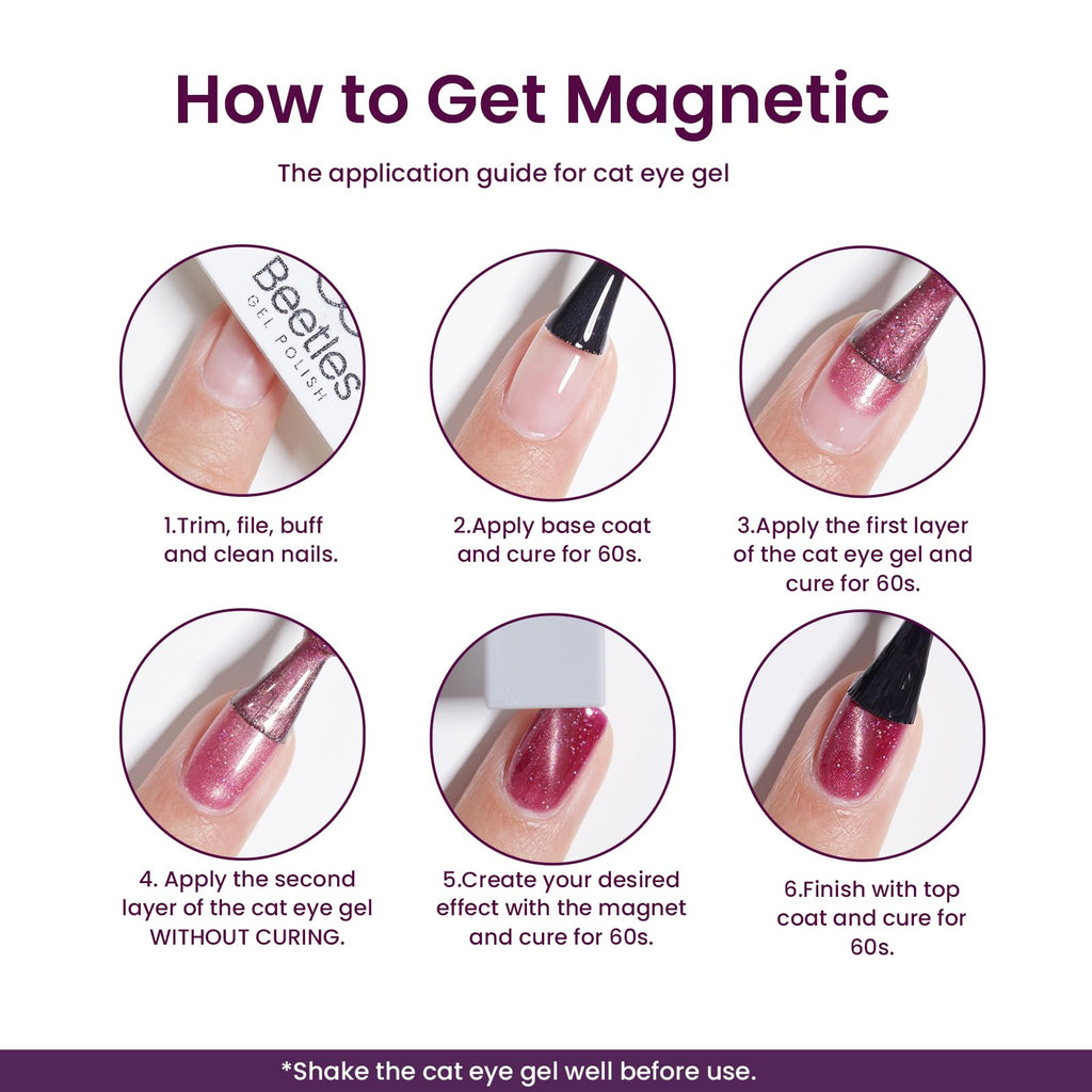 Creative nail art design featuring layered magnetic heart patterns using the Beetles kit.