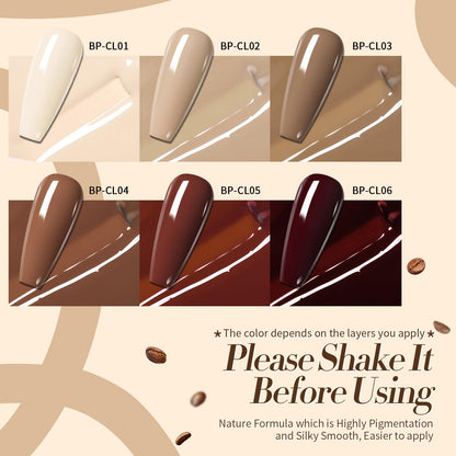 Born Pretty gel polish bottles showcasing chocolate and nude shades