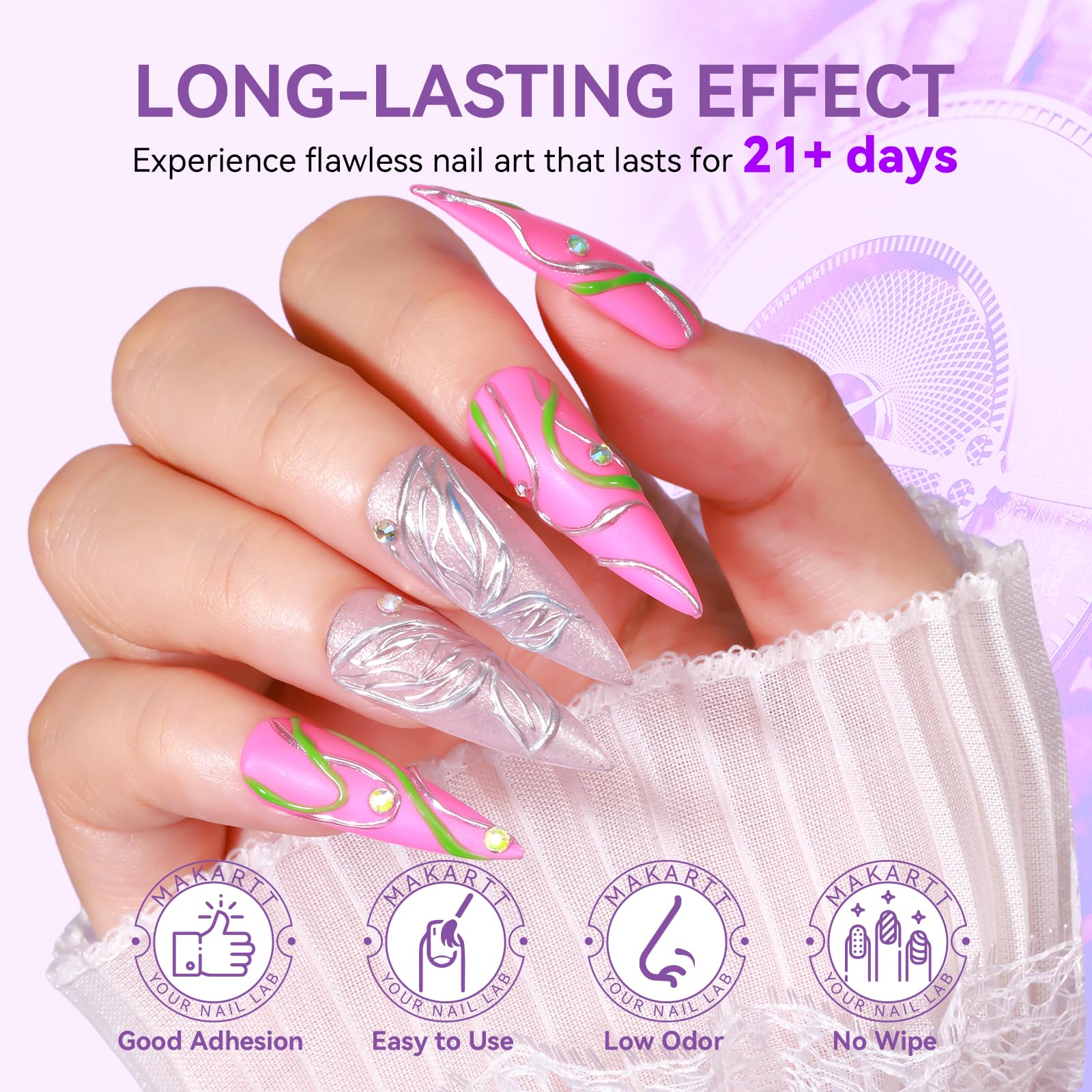 Example of 3D nail art designs using Makartt clear sculpting gel