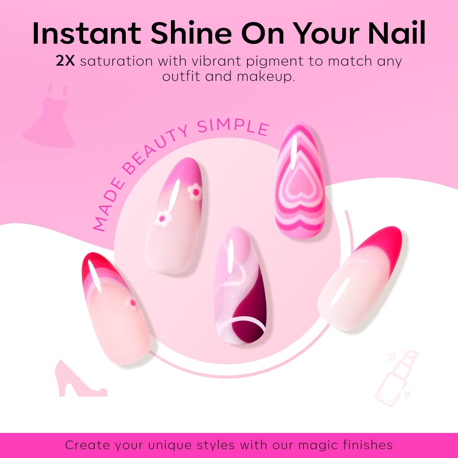 Top down view of Modelones pink gel nail polish shades