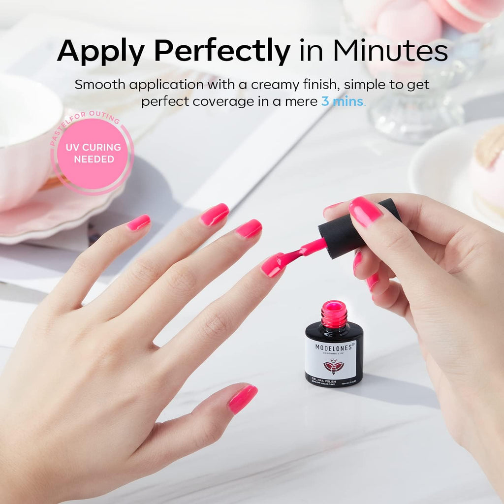 Textured application of Modelones pastel and neon pink gel polish shades.