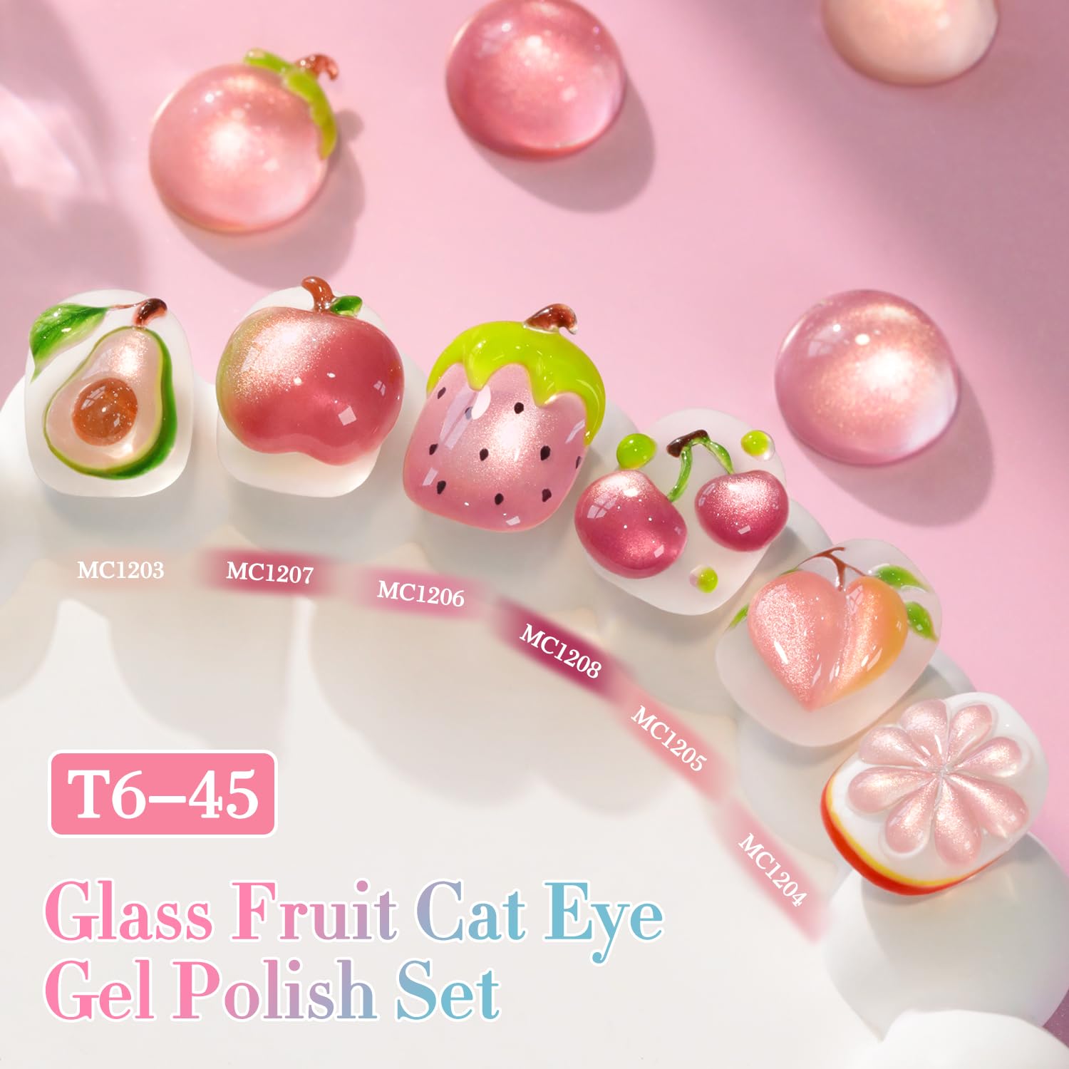 Six bottles of Double Rhythm magnetic gel polish with magnetic wand