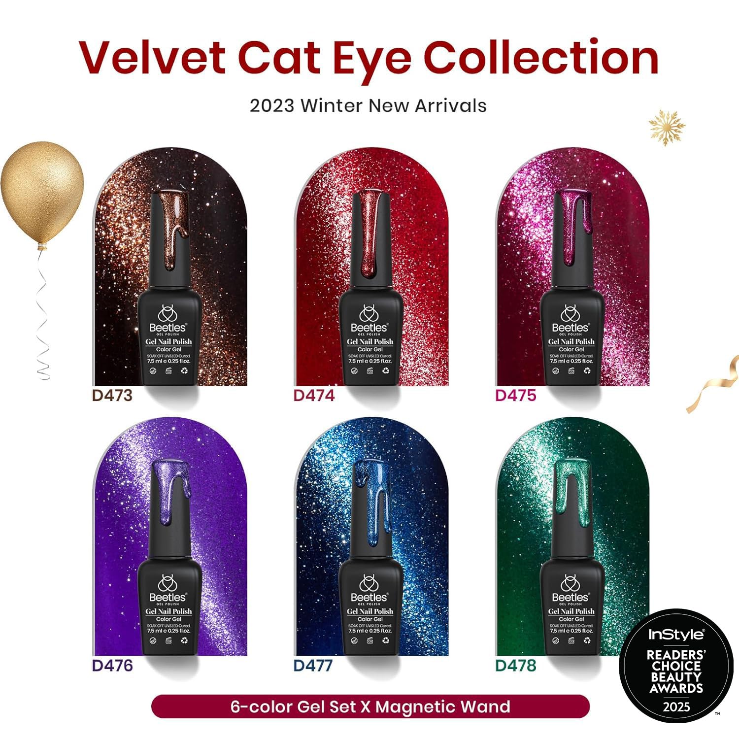 Six bottles of Beetles magnetic cat eye gel polish
