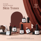 Top down view of six color Modelones gel nail polish bottles.