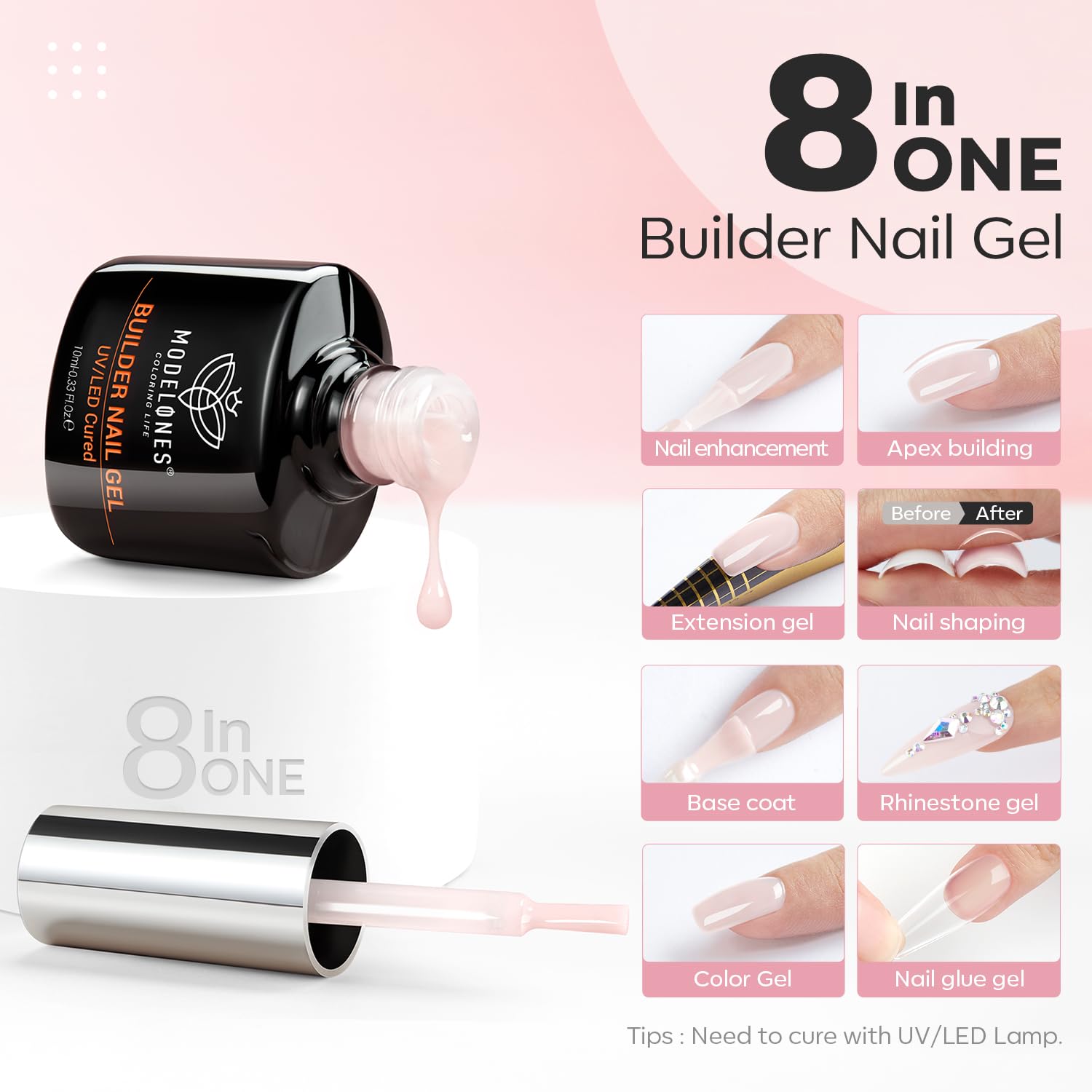 Modelones Builder Nail Gel 10ml bottles side by side