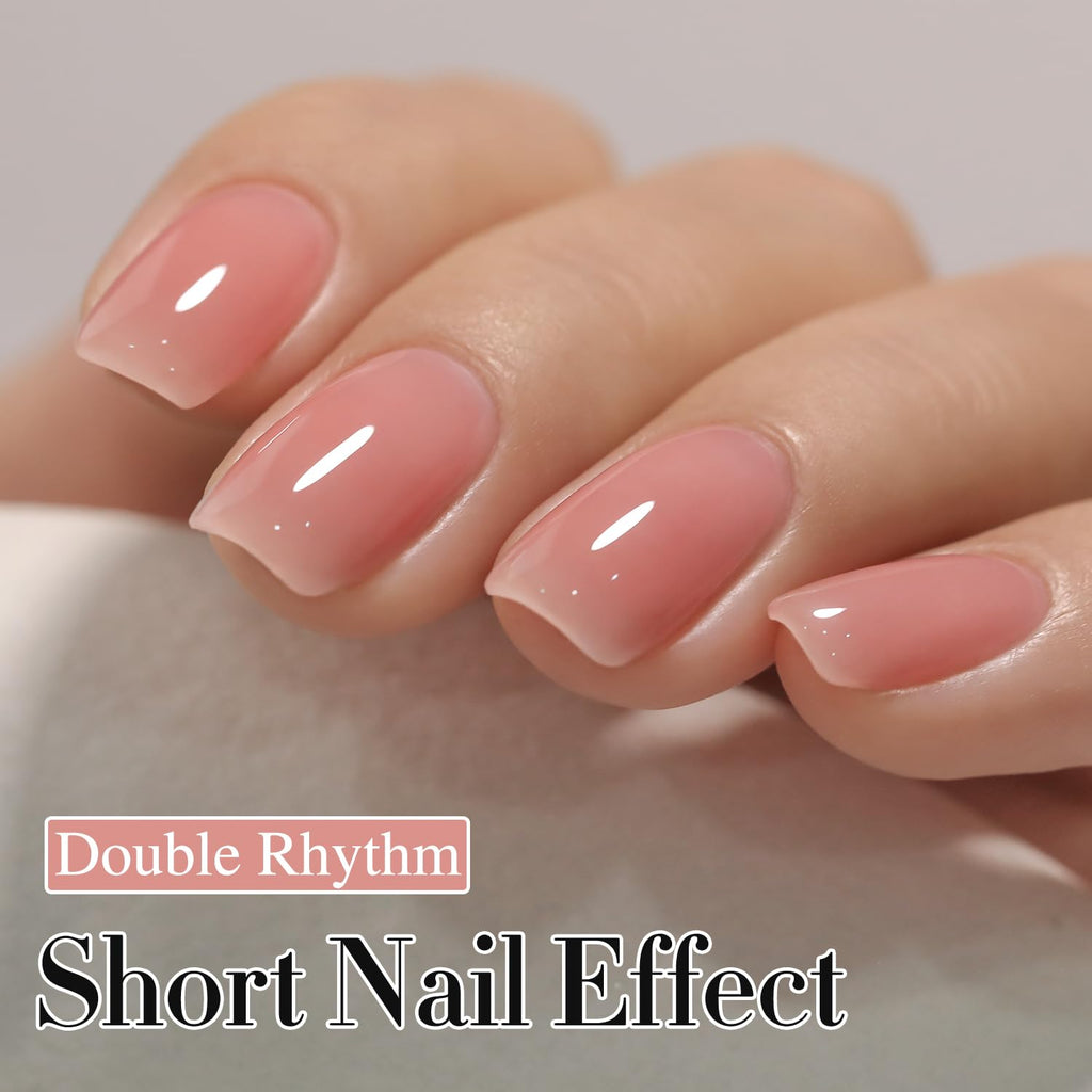 Double Rhythm translucent pink gel polish bottle showing gradient color design