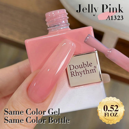 Close up of Double Rhythm gel polish bottle branding
