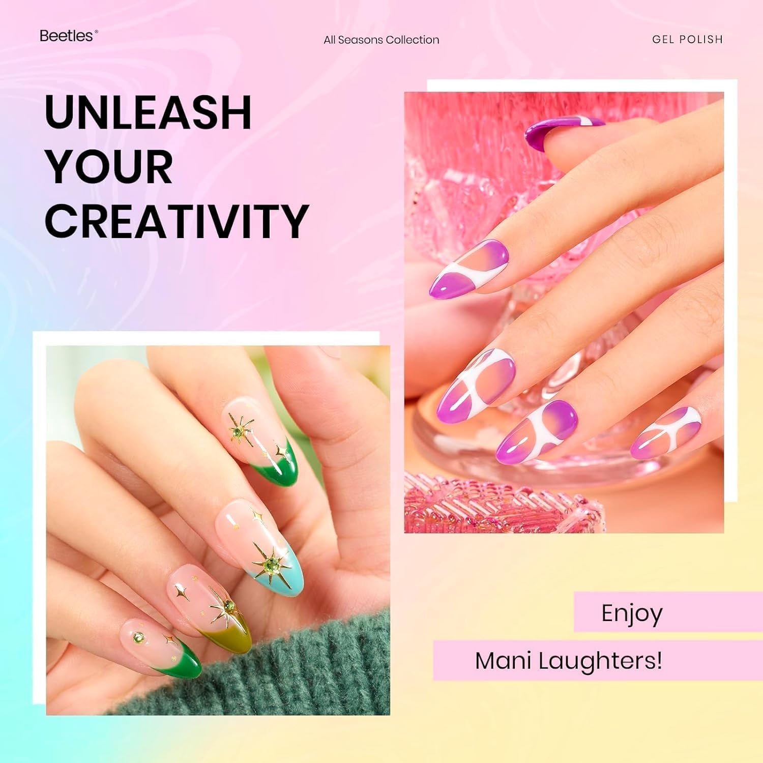 Hand model showing vibrant summer gel nail colors