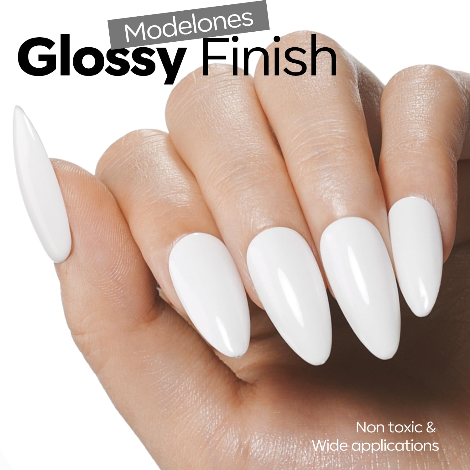 Modelones white gel polish application on nails showing opaque finish