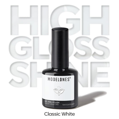 Modelones gel polish bottle next to UV LED nail lamp